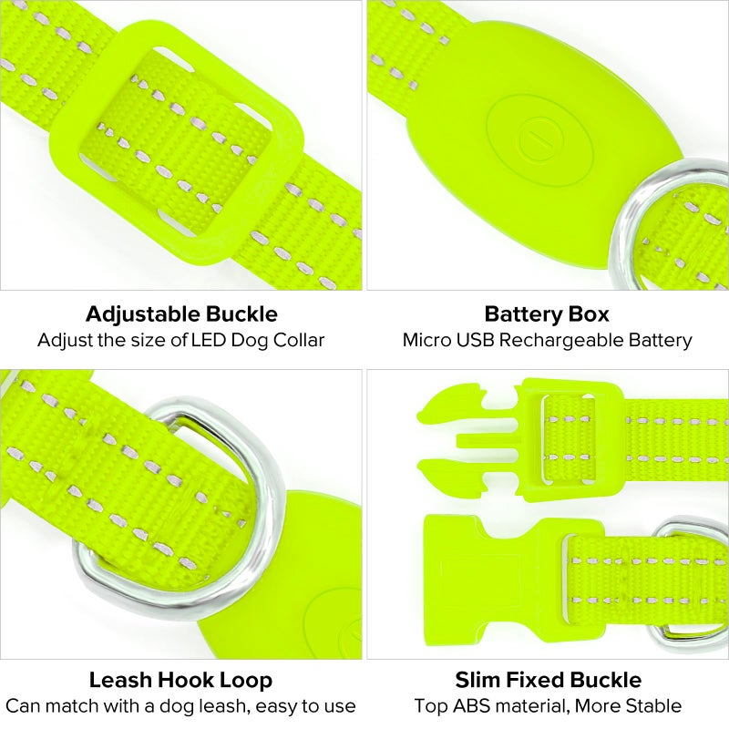 Candofly Light Up Dog Collar - LED Dog Collar Rechargeable - Glowing Puppy Collar Dog Lights for Night Walking (X-Small, Neon Green) - Image 3